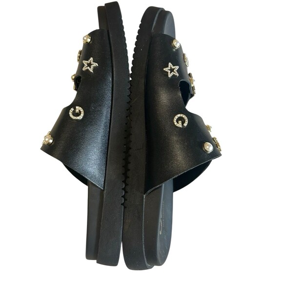 GBG GG Juliana T  Rhinestone Pearl Double Strap Black Platform Slide Sandals 8M - Picture 8 of 14